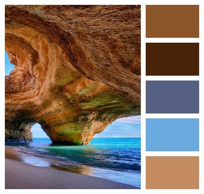 Red Yellow Rock Structure Dome Of The Rock Algarve Portugal Image